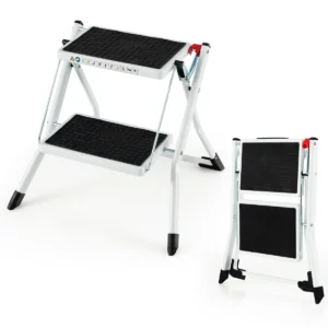 Opklapbare trap met 2 treden opklapbaar 20 cm breed tot 150 kg belastbaar vouwladder met draaggreep en anti slip pedaal wit 1