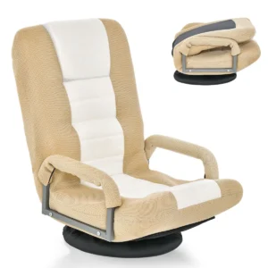Opklapbare vloerfauteuil 360° draaibare basis rugleuning verstelbaar in 6 posities maximale belasting 140 kg beige 1