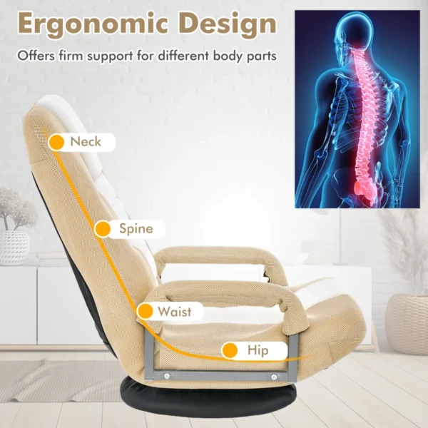 Opklapbare vloerfauteuil 360° draaibare basis rugleuning verstelbaar in 6 posities maximale belasting 140 kg beige 3