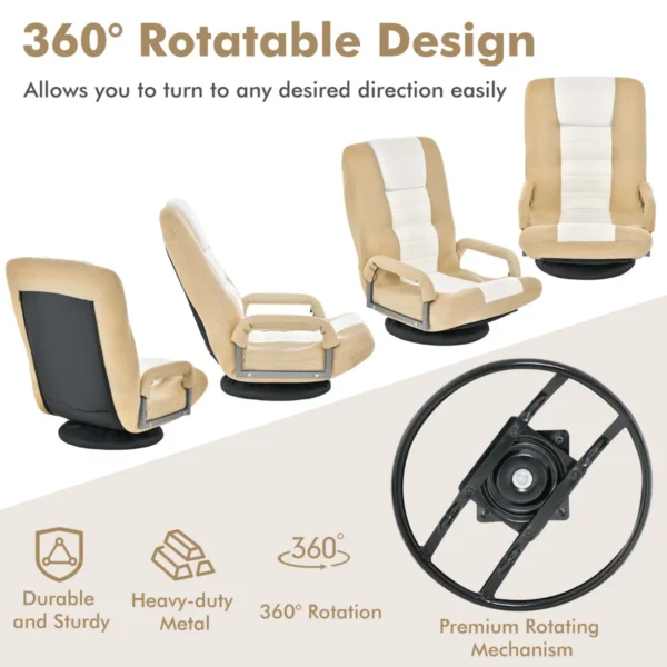 Opklapbare vloerfauteuil 360° draaibare basis rugleuning verstelbaar in 6 posities maximale belasting 140 kg beige 6