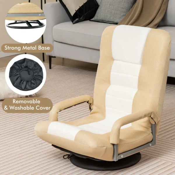 Opklapbare vloerfauteuil 360° draaibare basis rugleuning verstelbaar in 6 posities maximale belasting 140 kg beige 7