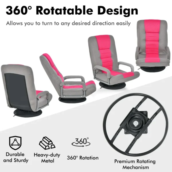 Opklapbare vloerfauteuil 360° draaibare basis rugleuning verstelbaar in 6 posities maximale belasting 140 kg roze 3