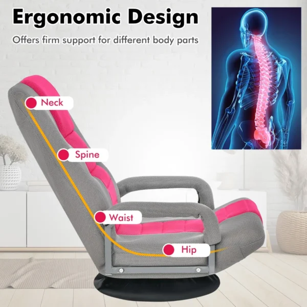 Opklapbare vloerfauteuil 360° draaibare basis rugleuning verstelbaar in 6 posities maximale belasting 140 kg roze 5