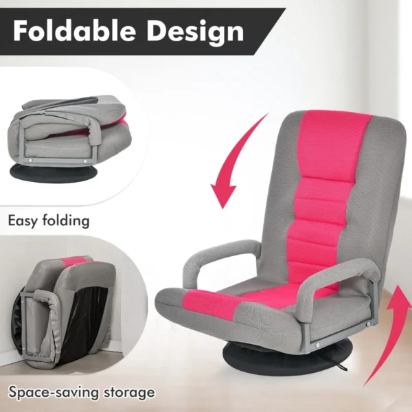 Opklapbare vloerfauteuil 360° draaibare basis rugleuning verstelbaar in 6 posities maximale belasting 140 kg roze 6