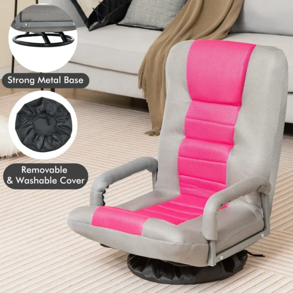 Opklapbare vloerfauteuil 360° draaibare basis rugleuning verstelbaar in 6 posities maximale belasting 140 kg roze 7