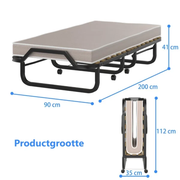 Opklapbed met luxe matras inklapbaar eenpersoonsbed stabiel metalen bed tot 120 kg belastbaar 200 x 90 x 41 cm gemaakt in italië 4