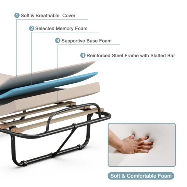 Opklapbed met matras draagbaar en oprolbaar logeerbed gemaakt in italië 190cm x 80cm x 33cm beige 4