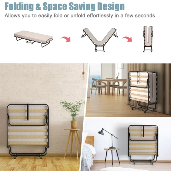 Opklapbed met matras draagbaar en oprolbaar logeerbed gemaakt in italië 190cm x 80cm x 33cm beige 5