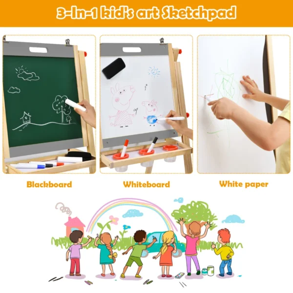 Opvouwbaar 3 in 1 kinderbord in hoogte verstelbaar houten bord 50,5 x 53,5 x 79 104 cm naturel + grijs 2