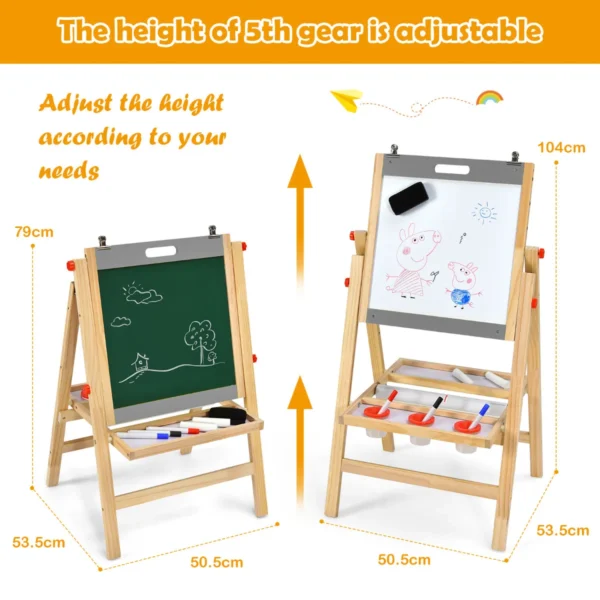 Opvouwbaar 3 in 1 kinderbord in hoogte verstelbaar houten bord 50,5 x 53,5 x 79 104 cm naturel + grijs 3