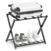 Opvouwbaar bagagerek bagagerek met 2 niveaus stevig metalen bagagerek stevige nylon riemen voor slaapkamer kledingkast zwart 1