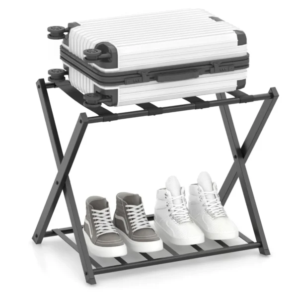 Opvouwbaar bagagerek bagagerek met 2 niveaus stevig metalen bagagerek stevige nylon riemen voor slaapkamer kledingkast zwart 1