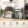 Opvouwbaar bagagerek bagagerek met 2 niveaus stevig metalen bagagerek stevige nylon riemen voor slaapkamer kledingkast zwart 4