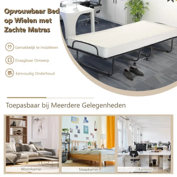 Opvouwbaar bed op wielen met matras voor volwassenen 190 x 80 x 39 cm gemaakt in italië 3