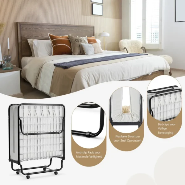 Opvouwbaar bed op wielen met matras voor volwassenen 190 x 80 x 39 cm gemaakt in italië 5