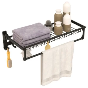Opvouwbaar handdoekenrek verstelbare handdoekenstang en verplaatsbare haken aluminium handdoekenrek breed 26 cm laadvermogen 10kg 1