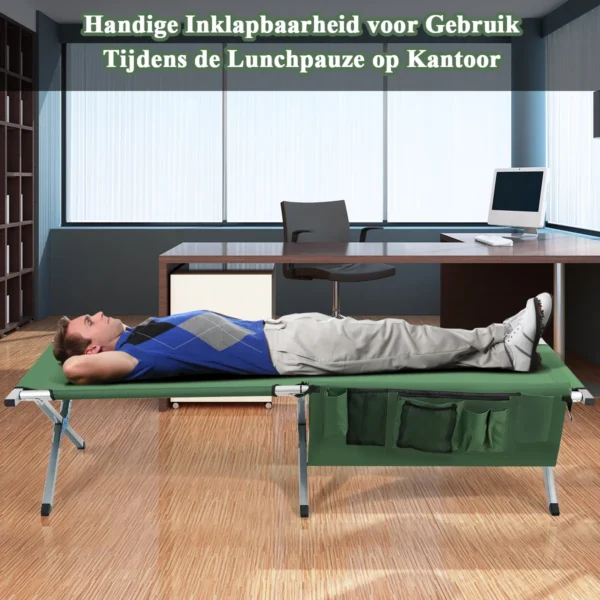 Opvouwbaar kampeerbed militair legerbed met draagzak zijzakken opvouwbaar slaapbed voor kantoor dutje strandvakantie groen 7