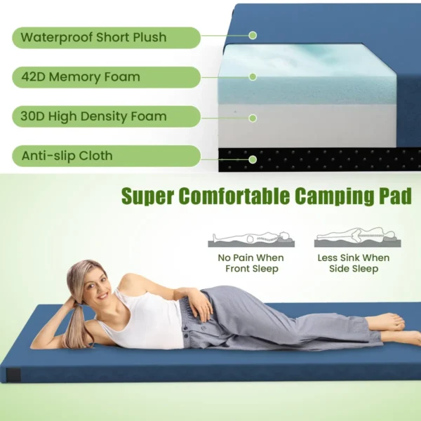 Opvouwbaar kampeermatras 188 x 97 x 6,5 cm binnen /buitenslaapmatras schuimrubberen kussen met hoge dichtheid voor kamperen 4