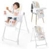 Opvouwbaar kinderstoel 7 standen hoogteverstelling en 5 standen voetensteun 3 standen verstelbare rugleuning 4 wielen met rem beige 1