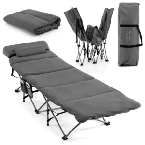 Opvouwbaar veldbed campingbed met matras kussen en zijtas tot 150 kg belastbaar incl. draagtas voor camping strand grijs 1