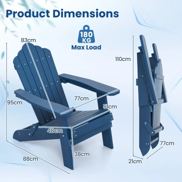 Opvouwbare adirondack stoel extra grote hips patiostoel met brede armleuningen en aflopende rugleuning adirondack zitplaats voor buiten 2