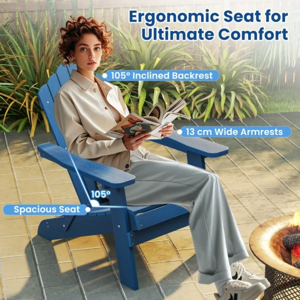 Opvouwbare adirondack stoel extra grote hips patiostoel met brede armleuningen en aflopende rugleuning adirondack zitplaats voor buiten 4