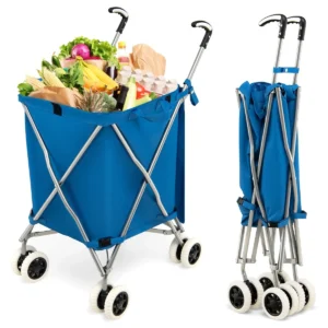 Opvouwbare boodschappentrolley met wielen handkar met afneembare oxford tas opvouwbare winkelwagen (blauw) 1