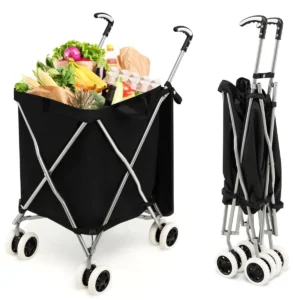 Opvouwbare boodschappentrolley met wielen handkar met afneembare oxford tas opvouwbare winkelwagen (zwart) 1