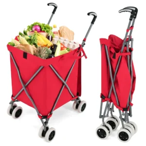 Opvouwbare boodschappentrolley met wielen handwagen met afneembare oxford tas winkelwagen inklapbaar voor winkelen kamperen rood 1