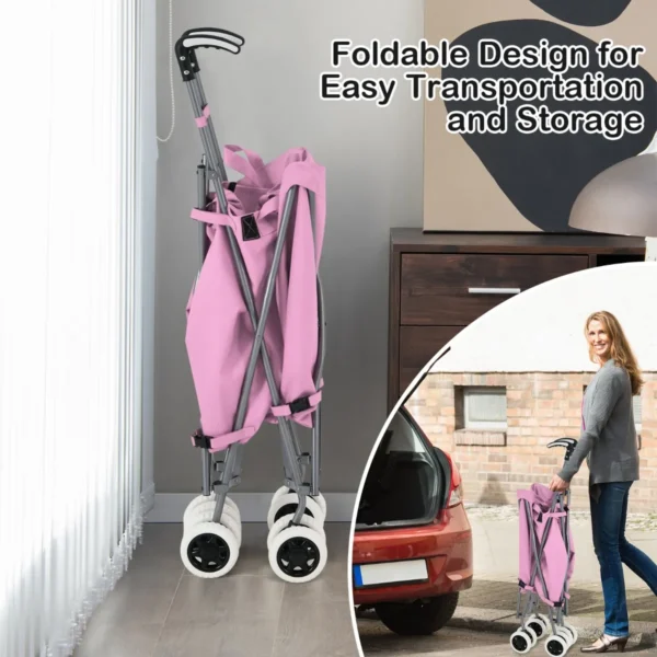 Opvouwbare boodschappentrolley met wielen handwagen met afneembare oxford tas winkelwagen inklapbaar voor winkelen kamperen roze 4