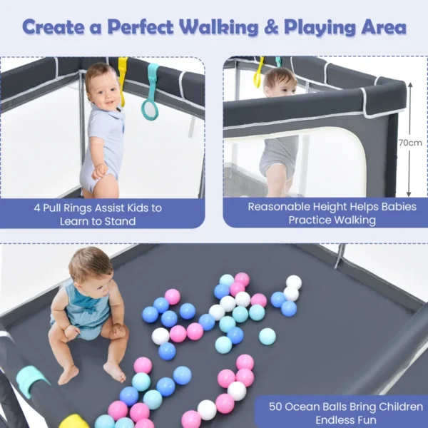 Opvouwbare box met hoogte 70cm oxford stoffen box met ademend gaas 50 oceaanballen 4 handgrepen voor kinderen van 10 72 maanden oud 6