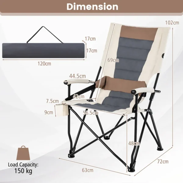 Opvouwbare campingstoel gewatteerde ligstoel met bekerhouder armleuning lendenkussen draagbare lendenstoel voor tuin camping 3