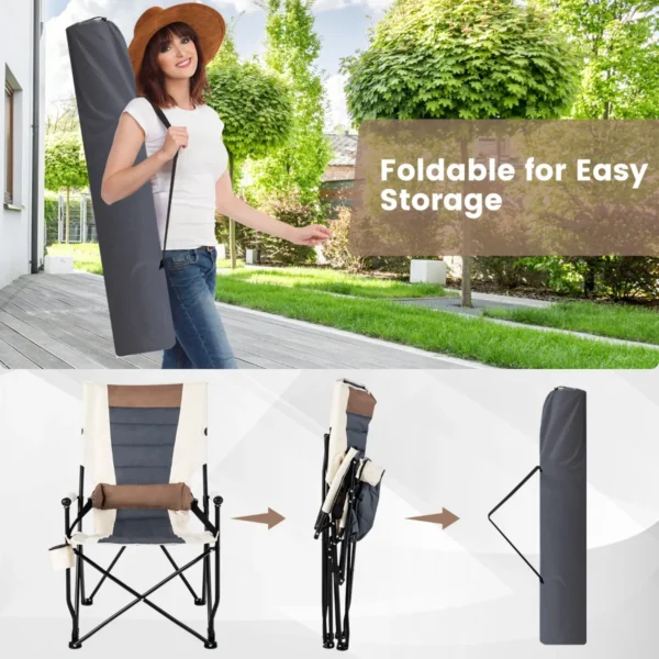 Opvouwbare campingstoel gewatteerde ligstoel met bekerhouder armleuning lendenkussen draagbare lendenstoel voor tuin camping 4
