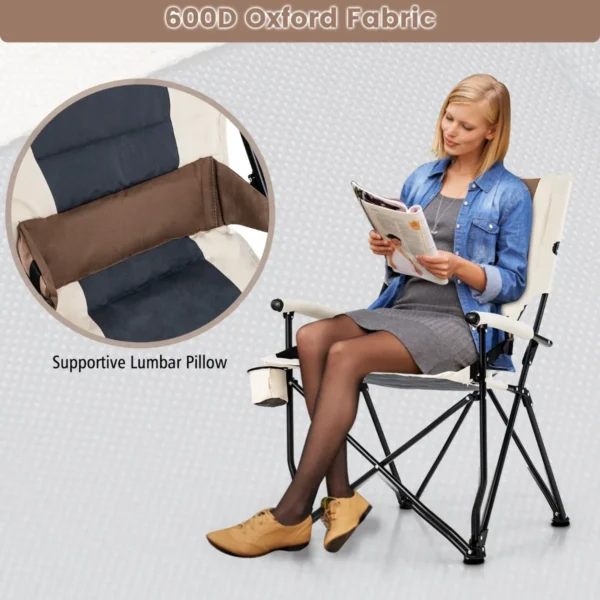 Opvouwbare campingstoel gewatteerde ligstoel met bekerhouder armleuning lendenkussen draagbare lendenstoel voor tuin camping 5