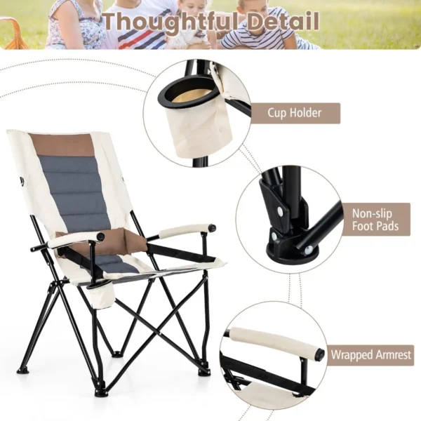 Opvouwbare campingstoel gewatteerde ligstoel met bekerhouder armleuning lendenkussen draagbare lendenstoel voor tuin camping 7