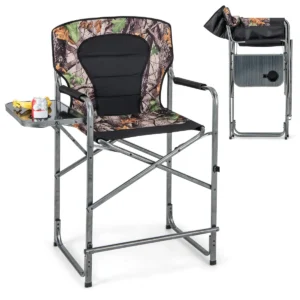 Opvouwbare campingstoel hoge klapstoel met zijtafel afneembare voetensteun bekerhouder vouwstoel visstoel voor vissen camping 1