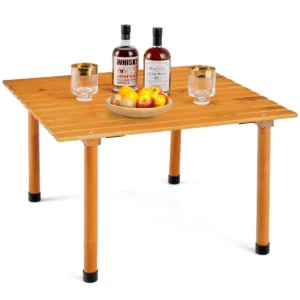 Opvouwbare campingtafel met oprolbaar blad draagbare picknicktafel van dennenhout met draagtas 69 x 69 x 42 cm natuur 1