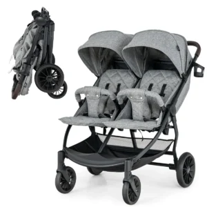 Opvouwbare dubbele kinderwagen kinderwagen met individuele rugleuning verstelbare rugleuning voetsteun en luifel grijs 1