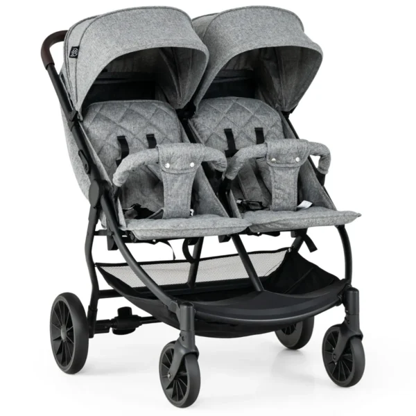 Opvouwbare dubbele kinderwagen kinderwagen met individuele rugleuning verstelbare rugleuning voetsteun en luifel grijs 2