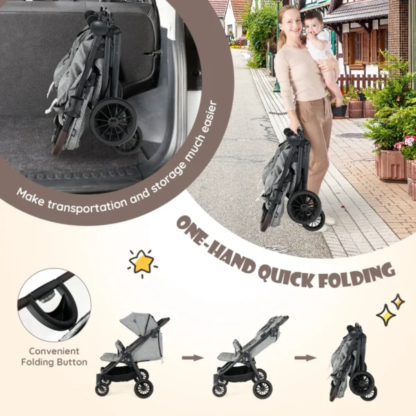 Opvouwbare dubbele kinderwagen kinderwagen met individuele rugleuning verstelbare rugleuning voetsteun en luifel grijs 6