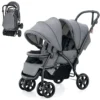 Opvouwbare dubbele kinderwagen voor baby's met zonnekap 5 punts veiligheidsgordel verstelbare rugleuning vergrendelbare wielen grijs 1