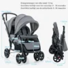 Opvouwbare dubbele kinderwagen voor baby's met zonnekap 5 punts veiligheidsgordel verstelbare rugleuning vergrendelbare wielen grijs 3
