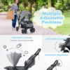 Opvouwbare dubbele kinderwagen voor baby's met zonnekap 5 punts veiligheidsgordel verstelbare rugleuning vergrendelbare wielen grijs 5