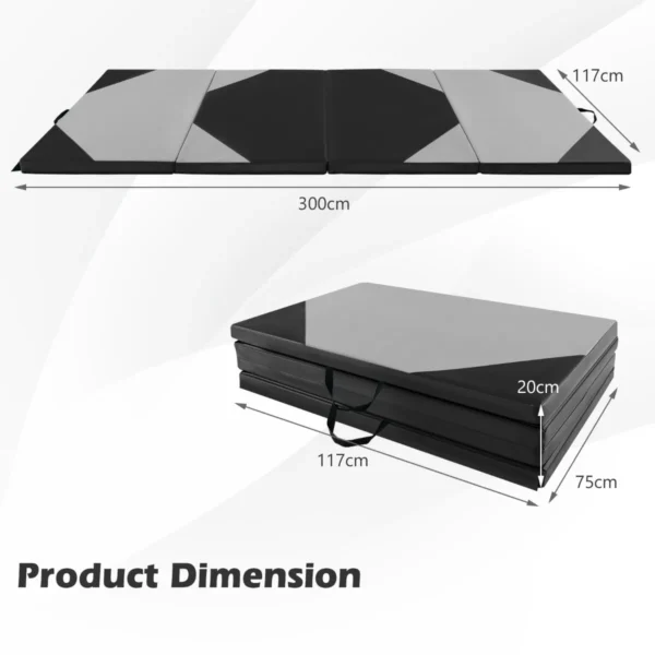 Opvouwbare gymnastiekmat met 4 panelen schuim en pu trainingsmat met handgrepen en klittenband voor gymnasten en yogatrainers grijs 2