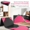 Opvouwbare gymnastiekmat met 4 panelen schuim en pu trainingsmat met handgrepen en klittenband voor gymnasten en yogatrainers roze 5