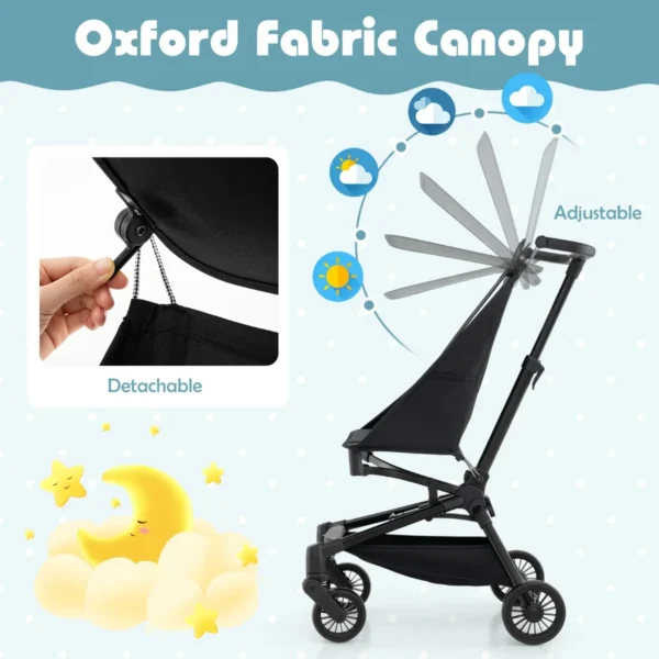 Opvouwbare kinderwagen compacte en vliegtuigvriendelijke kinderwagen met verstelbare kap grote opbergmand en terreinwielen 5