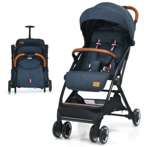 Opvouwbare kinderwagen handig vouwmechanisme met één hand lichtgewicht aluminium frame verstelbare rugleuning blauw 1