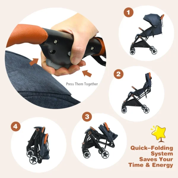 Opvouwbare kinderwagen handig vouwmechanisme met één hand lichtgewicht aluminium frame verstelbare rugleuning blauw 6