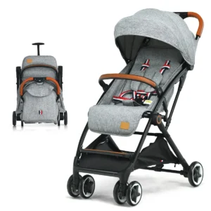 Opvouwbare kinderwagen handig vouwmechanisme met één hand lichtgewicht aluminium frame verstelbare rugleuning grijs 1