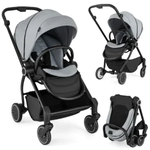 Opvouwbare kinderwagen met omkeerbare zitting verstelbare rugleuning verstelbare kap handgreep aluminium kinderwagen grijs 1